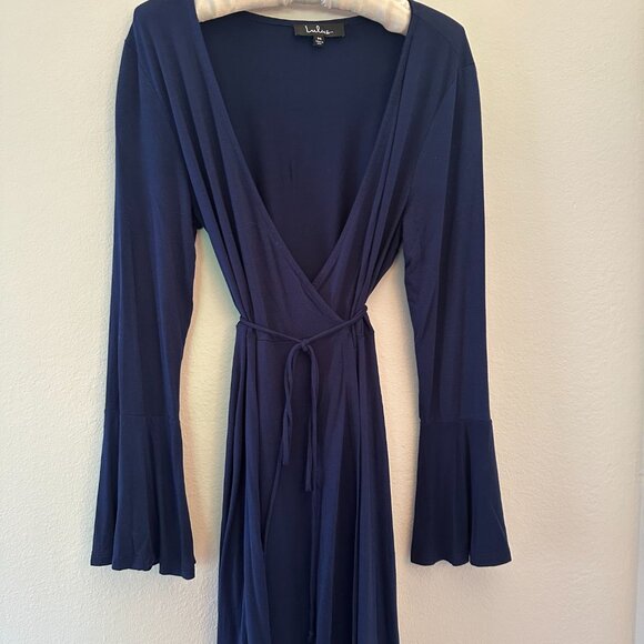 Plot Twist Navy Blue Flounce Sleeve Wrap Dress - Picture 2 of 3